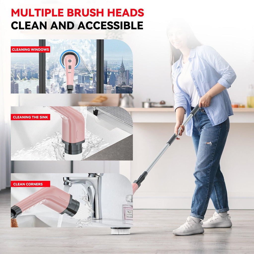 Rechargeable Electric Spin Scrubber-8 Cleaning Accessories & Adjustable Extension Arm