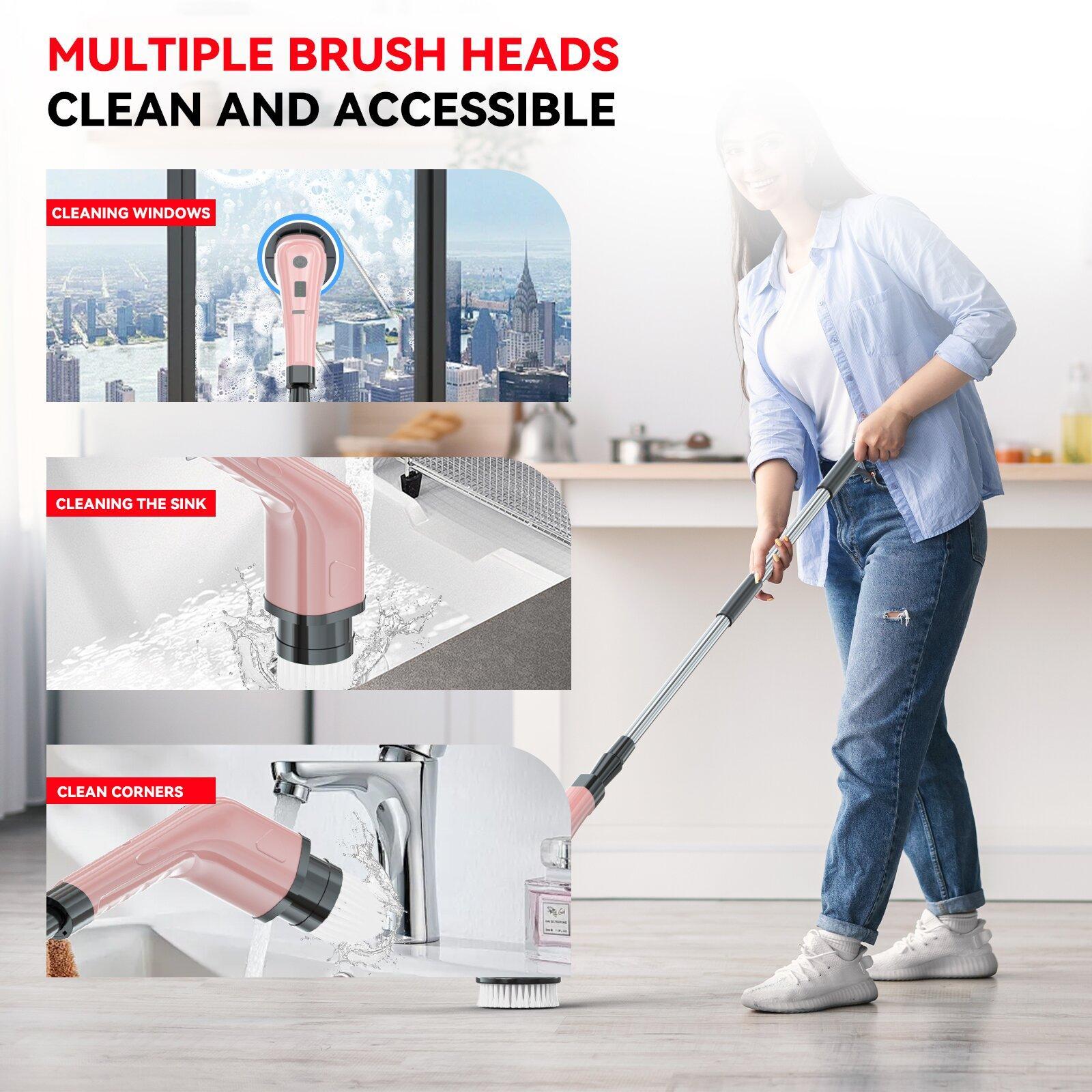 Rechargeable Electric Spin Scrubber-8 Cleaning Accessories & Adjustable Extension Arm
