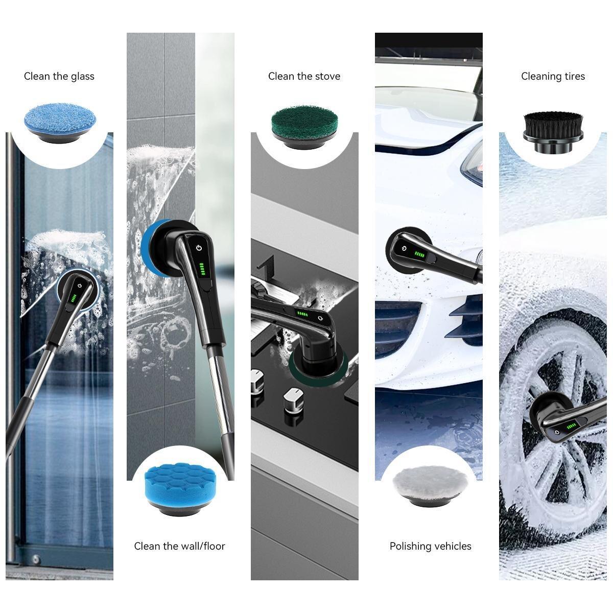 Rechargeable Electric Spin Scrubber-8 Cleaning Accessories & Adjustable Extension Arm