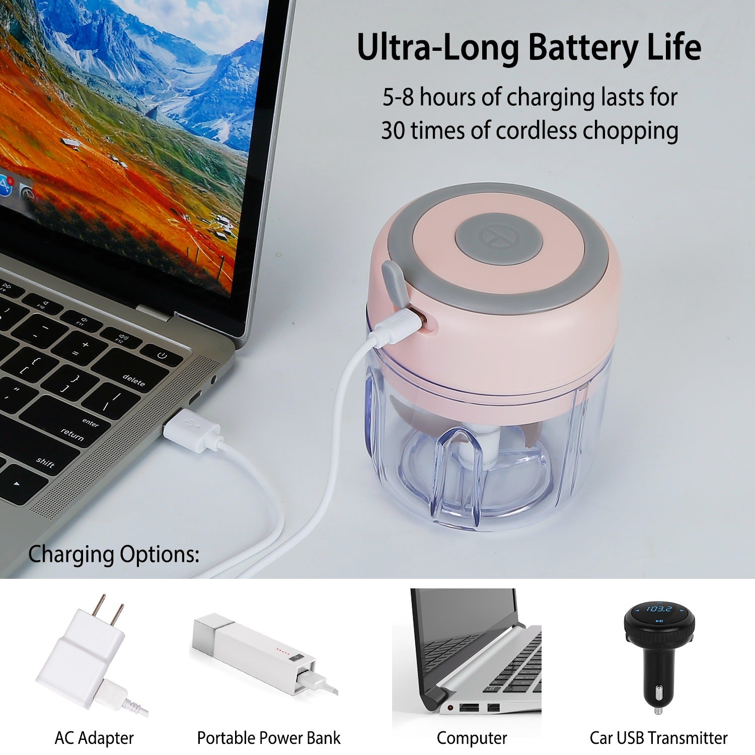 Portable Mini Electric Food Chopper - USB Rechargeable