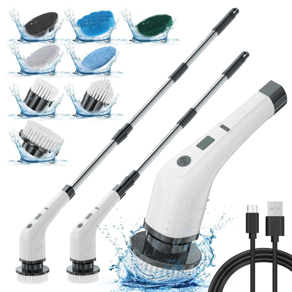 Rechargeable Electric Spin Scrubber-8 Cleaning Accessories & Adjustable Extension Arm