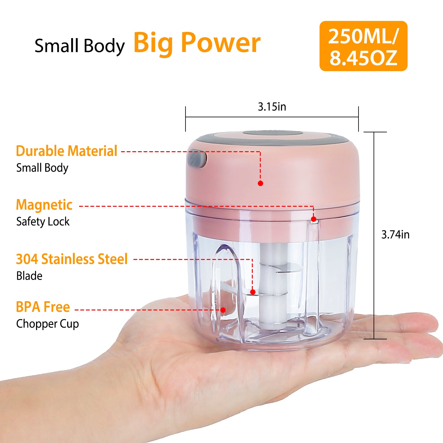 Portable Mini Electric Food Chopper - USB Rechargeable